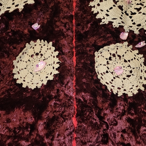 Unique Funky Crushed Velvet Dollie Decorated Zip-Up Bomber Style Jacket - Picture 5 of 13